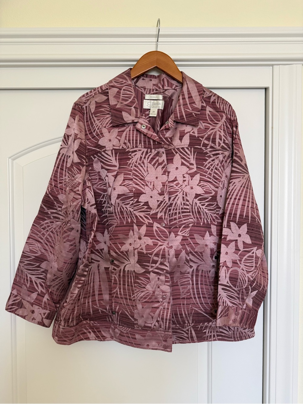 CJ Banks Pink Floral Printed Stretch Jacket